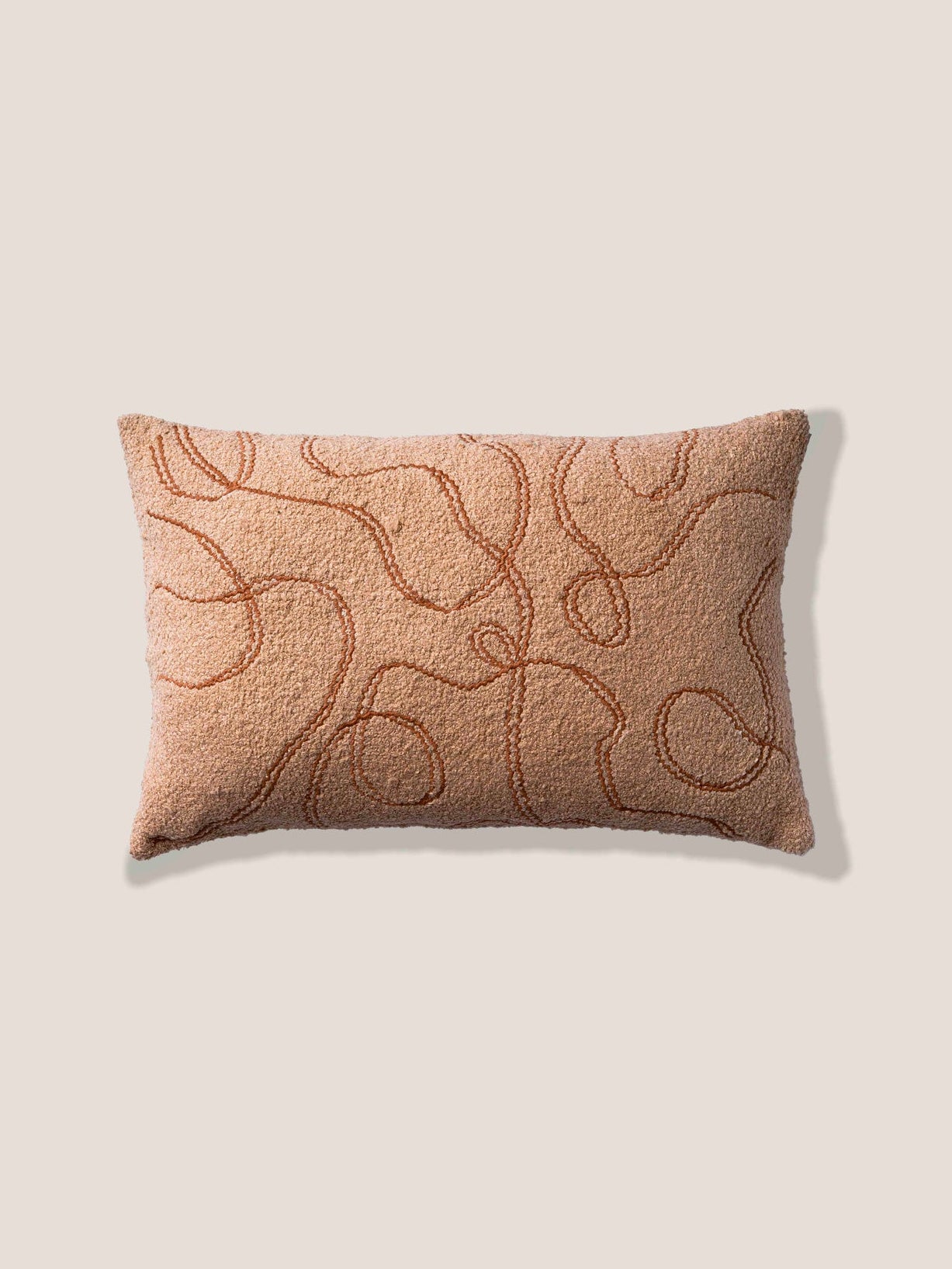 Decorative pillow with embroidered pattern on a beige background