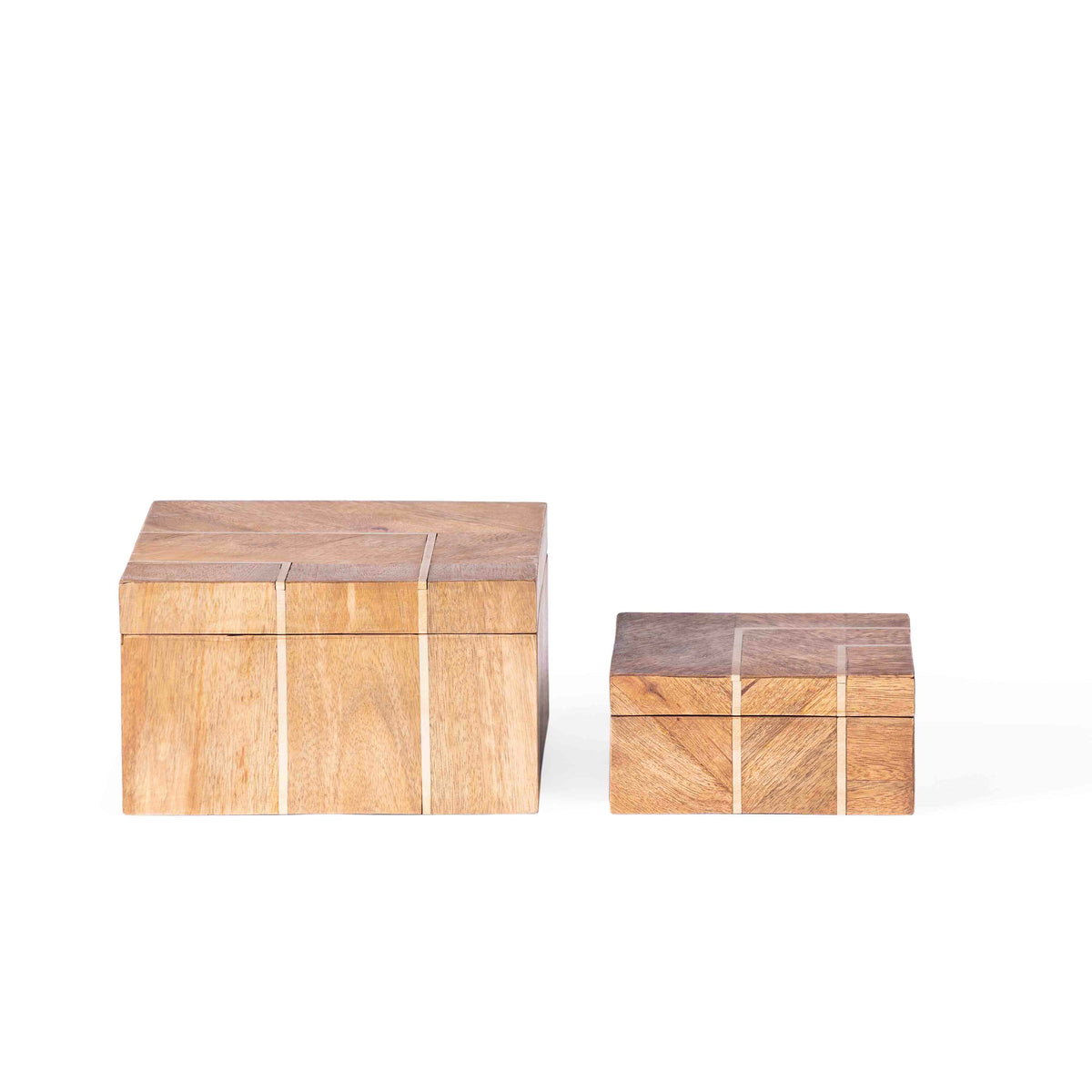 62827 | Wooden Parquetry with Brass Inlay Box (Set of 2) – Manglam Arts